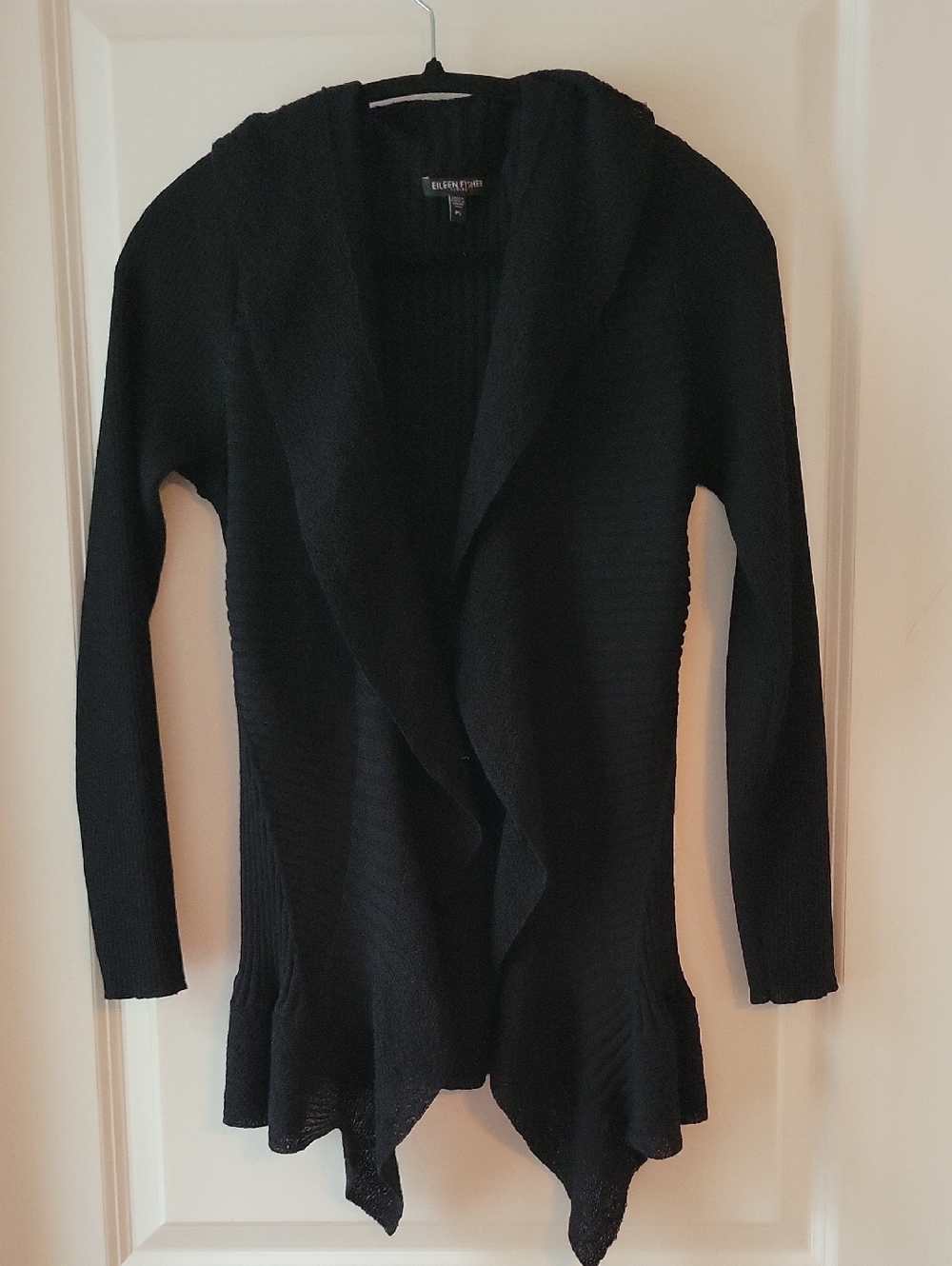 Eileen Fisher Black Collared Open-Front Cardigan